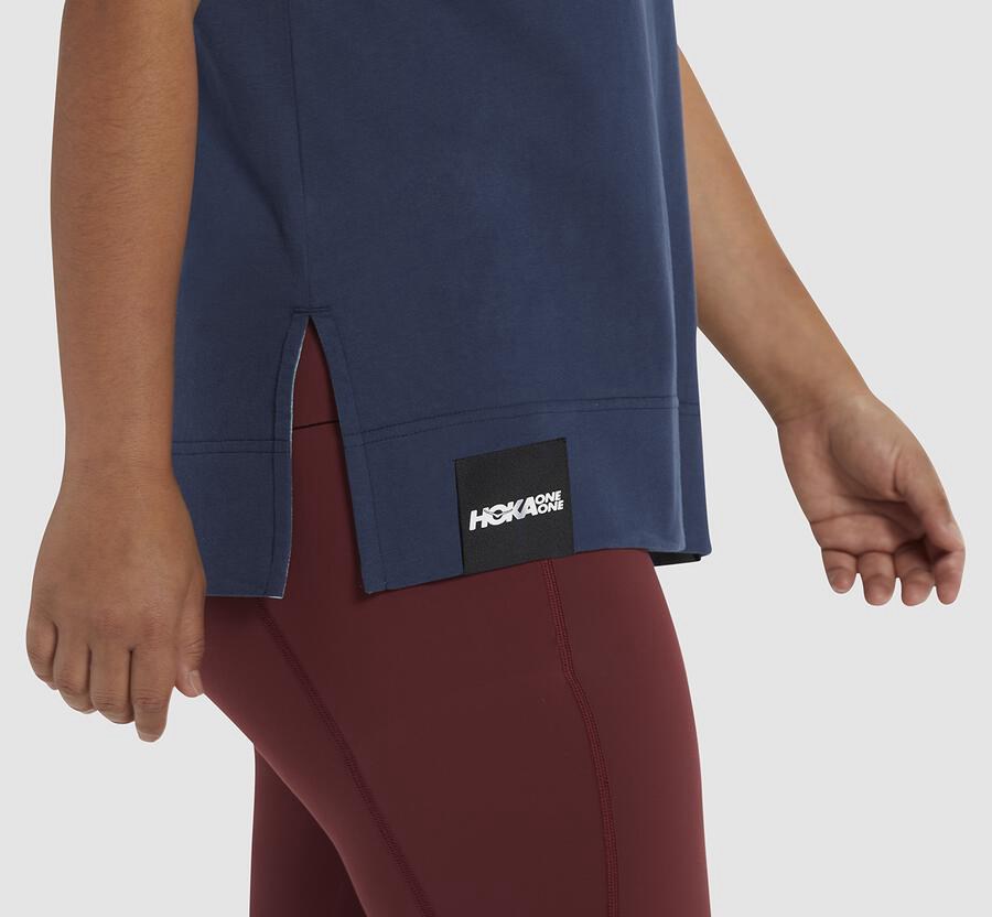 Hoka One One Womens Tee - Brand - Navy - ODQZ86215